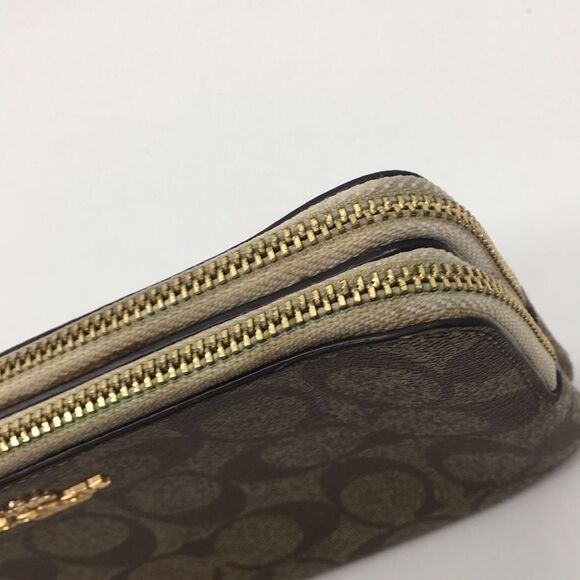Coach Double Zip Coated Canvas Signature C Wallet Wristlet Pouch Style F16109 - Picture 9 of 16
